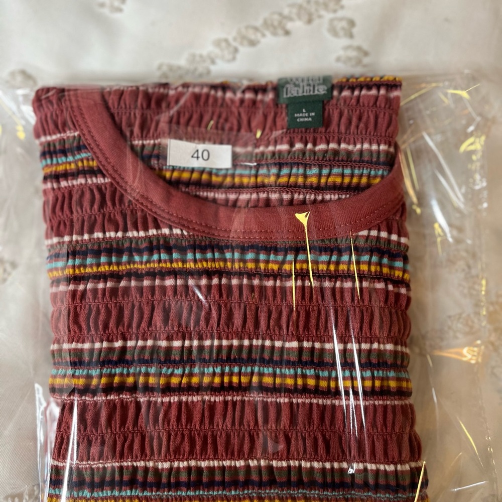 Striped Smocked Short Sleeve Top-size large